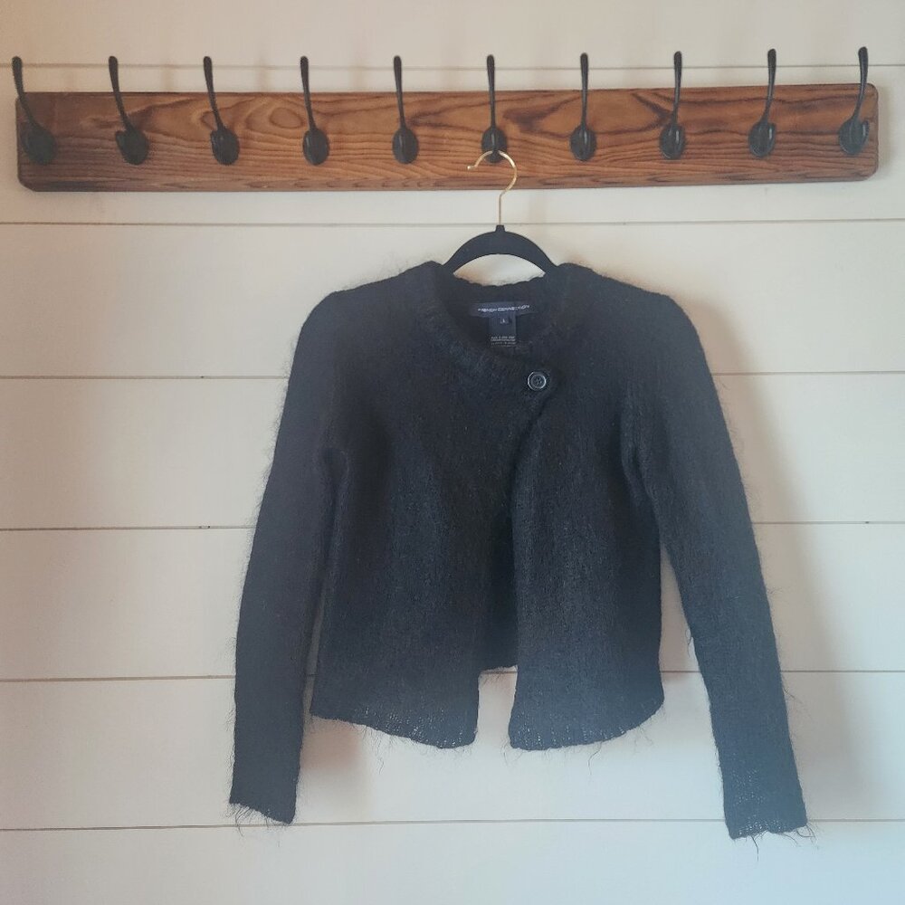 Vintage French Connection Mohair Cardigan – Black, Top Button, Size L